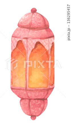 Watercolor Illustration of Ramadan Lantern. 136295457