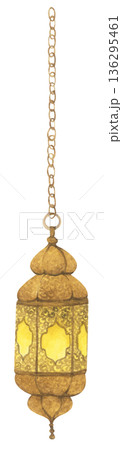 Watercolor Illustration of Ramadan Lantern. 136295461