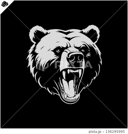 Head of an aggressive bear, wide grinning evil mouth. Vector. EPS 136295995