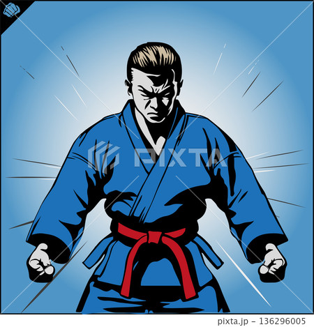 Judo wrestler in a blue kimono Judo wrestler in a blue kimono 136296005