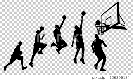 Basketball layup shot continuous silhouette (vector material) Basketball layup shot continuous silhouette (vector material) 136296184
