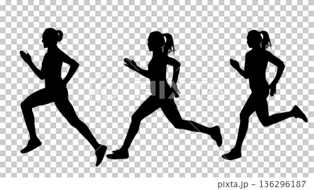 女性跑者跑步剪影（向量素材） 136296187