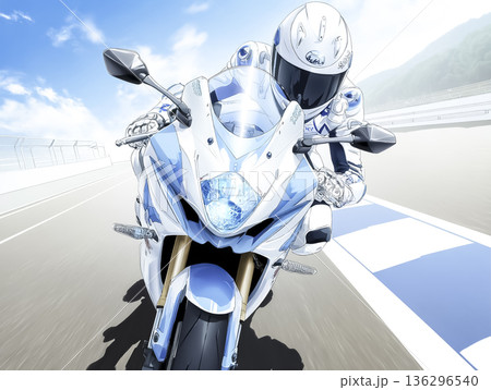 サーキットを走行する女性ライダー|スポーツバイクとスピード感のある走行シーン サーキットを走行する女性ライダー|スポーツバイクとスピード感のある走行シーン 136296540