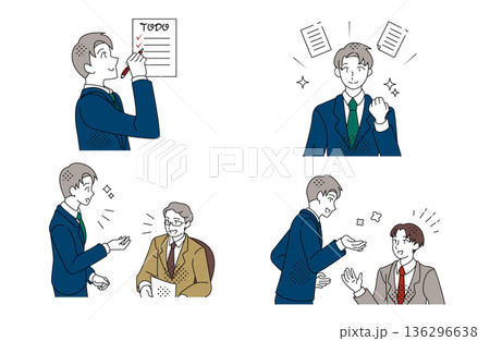 業務確認・タスク管理・社内コミュニケーションを行うビジネスマンのイラストセット 業務確認・タスク管理・社内コミュニケーションを行うビジネスマンのイラストセット 136296638
