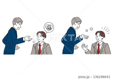 説明が伝わらず改善しながら理解を深めるビジネスコミュニケーションのイラスト 136296641