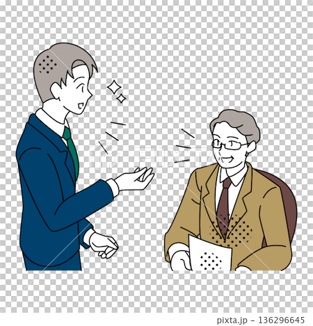 這是一幅商務溝通的插圖,圖中經理正在向他的老闆解釋工作細節。 這是一幅商務溝通的插圖,圖中經理正在向他的老闆解釋工作細節。 136296645