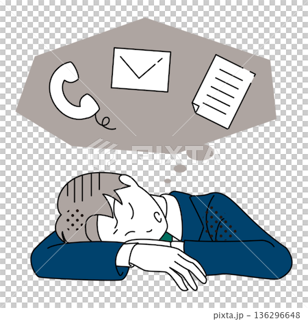 電話やメール対応に追われ疲れてしまったビジネスマンのイラスト 136296648