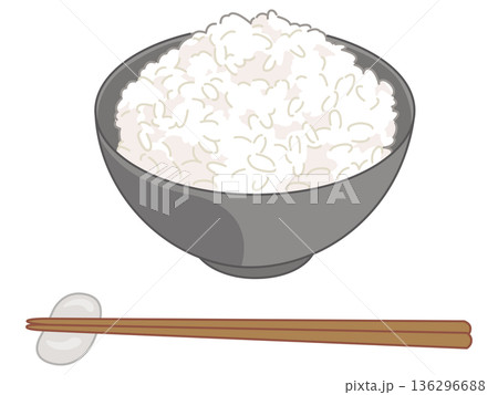 白米ご飯のイラスト+箸と箸置きの追加 136296688