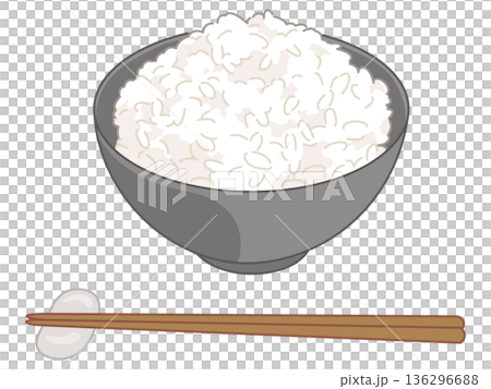 白米ご飯のイラスト+箸と箸置きの追加 136296688