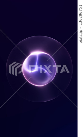 Glowing purple energy sphere core with smooth plasma gradient and soft luminous waves on dark background. Futuristic abstract orb with elegant depth, digital glow and clean minimal atmosphere. 136296751