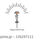 母の日のカーネーションのアイコン風イラスト　シンプルでお洒落な線画イラスト 136297111