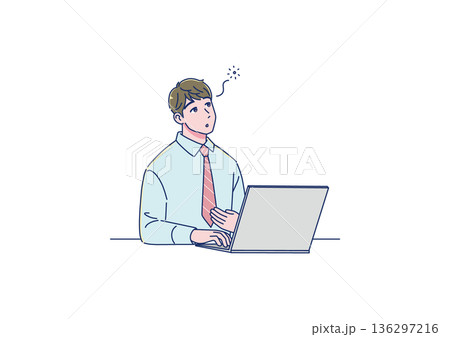 パソコンを使う体調不良の若い男性 136297216