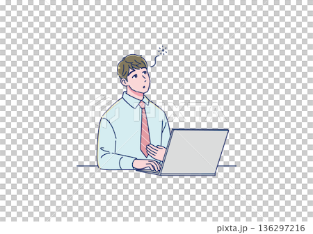 パソコンを使う体調不良の若い男性 136297216