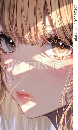 光と影に照らされるアニメ風美少女の瞳アップポートレート 光と影に照らされるアニメ風美少女の瞳アップポートレート 136297306