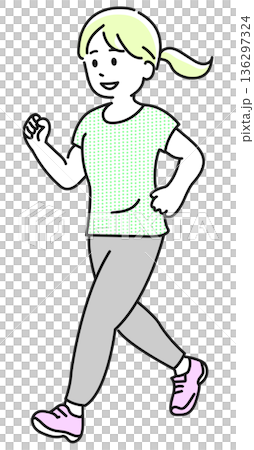 ウォーキングをする女性のイラスト ウォーキングをする女性のイラスト 136297324