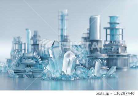 レアアース結晶と工業プラントが融合した未来産業インフラのイメージ 136297440