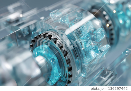 透明素材で可視化された次世代精密機械と先端テクノロジーのイメージ 136297442