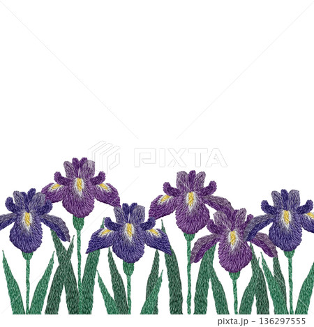 【菖蒲の花のフレーム】手刺繍イラスト素材 136297555