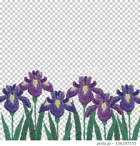 【菖蒲の花のフレーム】手刺繍イラスト素材 136297555