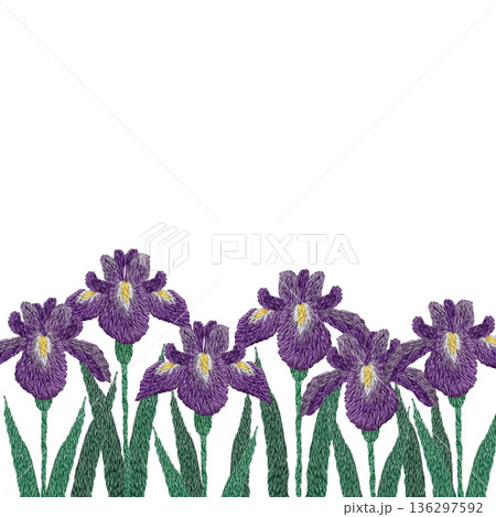 【菖蒲の花のフレーム】手刺繍イラスト素材 136297592