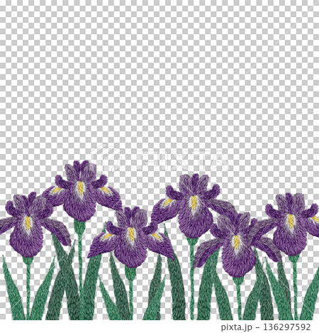 【菖蒲の花のフレーム】手刺繍イラスト素材 136297592