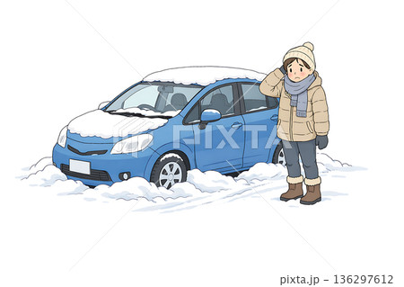 雪による車のスタック 136297612