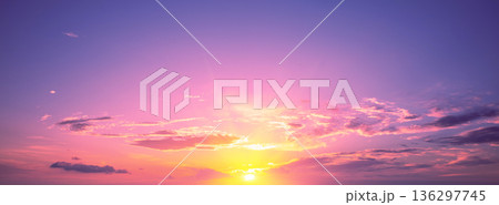 Colorful cloudy sky at sunset. Sky texture. Abstract nature background. Horizontal banner 136297745