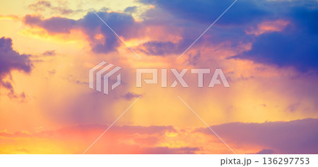 Colorful cloudy sky at sunset. Sky texture. Abstract nature background. Horizontal banner Colorful cloudy sky at sunset. Sky texture. Abstract nature background. Horizontal banner 136297753