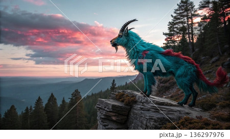 Cinematic close-up of three majestic mythical chimera creatures  136297976