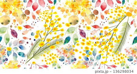 Watercolor mimosa seamless pattern. Hand drawn. Not AI, vector illustration 136298034