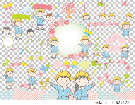 園服を着た子供の入園イラストセット　春　 136298276