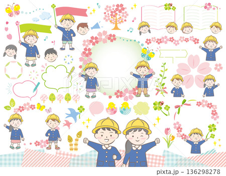 園服を着た子供の入園イラストセット　春　 136298278