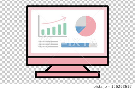 Business illustration of a desktop computer that analyzes and visualizes business data and sales 136298613