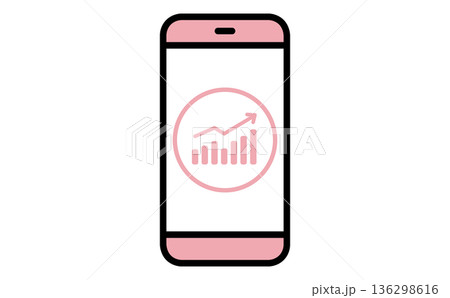 成長を示すグラフを表示したスマートフォンの業務データ分析イラスト 136298616