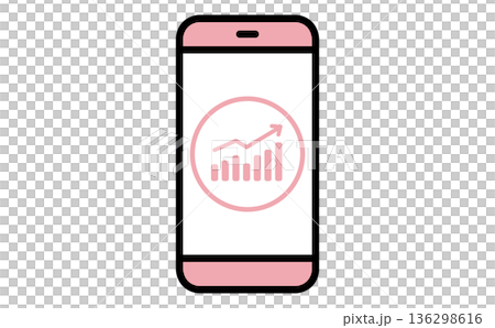 成長を示すグラフを表示したスマートフォンの業務データ分析イラスト 136298616