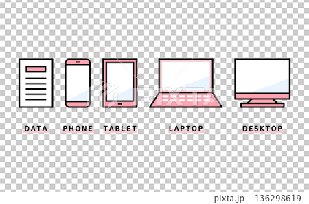 紙とスマホとタブレットとノートPCとデスクトップで表現した業務データ管理の全体像のイラスト 136298619