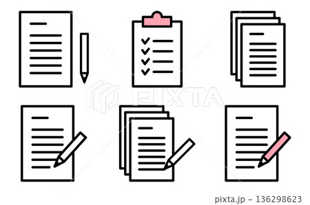シンプルなチェックリストや書類のかわいいアイコンセット シンプルなチェックリストや書類のかわいいアイコンセット 136298623