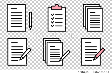 シンプルなチェックリストや書類のかわいいアイコンセット シンプルなチェックリストや書類のかわいいアイコンセット 136298623