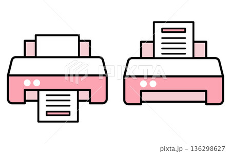プリンターで印刷とスキャンを行う業務フローのイラスト アイコンセット 136298627