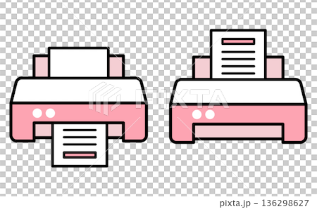 プリンターで印刷とスキャンを行う業務フローのイラスト アイコンセット 136298627