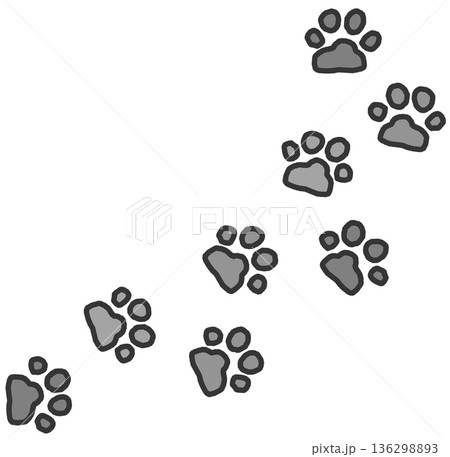 可愛い動物や野生動物が歩いた跡の肉球型の足跡イラスト 136298893