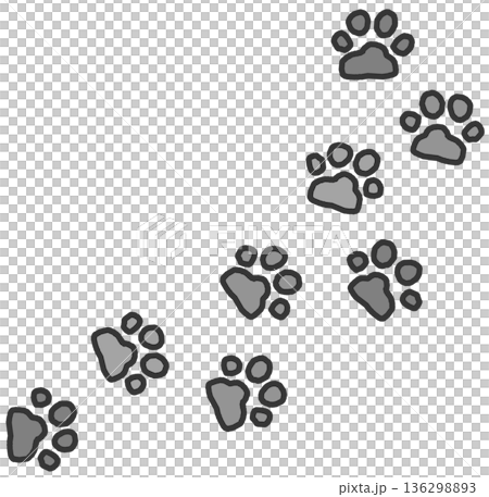可愛い動物や野生動物が歩いた跡の肉球型の足跡イラスト 136298893