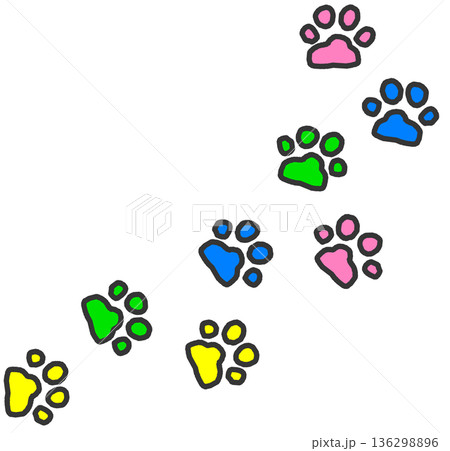 可愛い動物や野生動物が歩いた跡の肉球型の足跡イラスト 可愛い動物や野生動物が歩いた跡の肉球型の足跡イラスト 136298896
