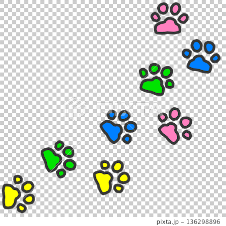 可愛い動物や野生動物が歩いた跡の肉球型の足跡イラスト 可愛い動物や野生動物が歩いた跡の肉球型の足跡イラスト 136298896