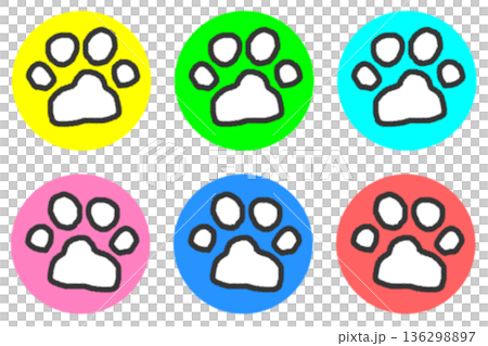 可愛い動物や野生動物が歩いた跡の肉球型の足跡イラスト 136298897