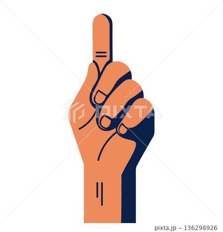 Human hand pointing upward with one raised index finger. Gesture often used for emphasis, number one, or attention. Illustration, icon. 136298926