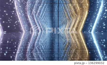 発光粒子が流れる未来データ回廊反射背景 136299032