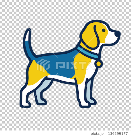 比格犬站立姿勢的簡單向量插圖，寵物用品 136299177