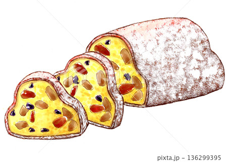 美味しそうなシュトーレンの手描きイラスト 美味しそうなシュトーレンの手描きイラスト 136299395