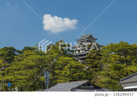 日本　島根県松江市殿町にある現存天守で国宝の松江城の天守閣 136299437